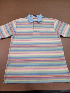 Alan Flusser Pastel Multi-Stripe Polo Size M Mercerized Cotton